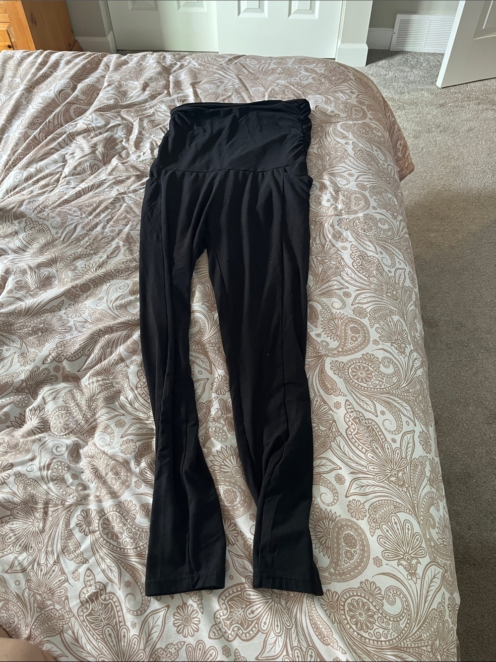 Amazon Black Maternity Leggings with High Waist Panel